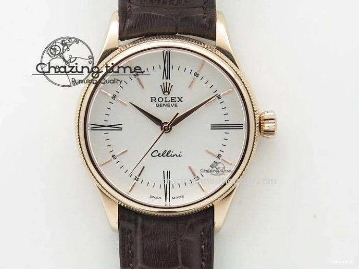 A2824 Cellini Markers Numeral Leather Date RG Rose Black Dial On Gold Strap 0721